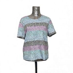 Vintage Y2K Fairy Coquette Pastel Lace Stripe Sheer Top XL Garden Party Resort